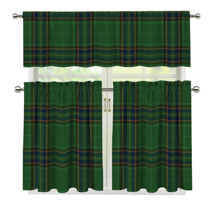 Green And Blue Stewart Tartan Print 3 Piece Kitchen Curtains