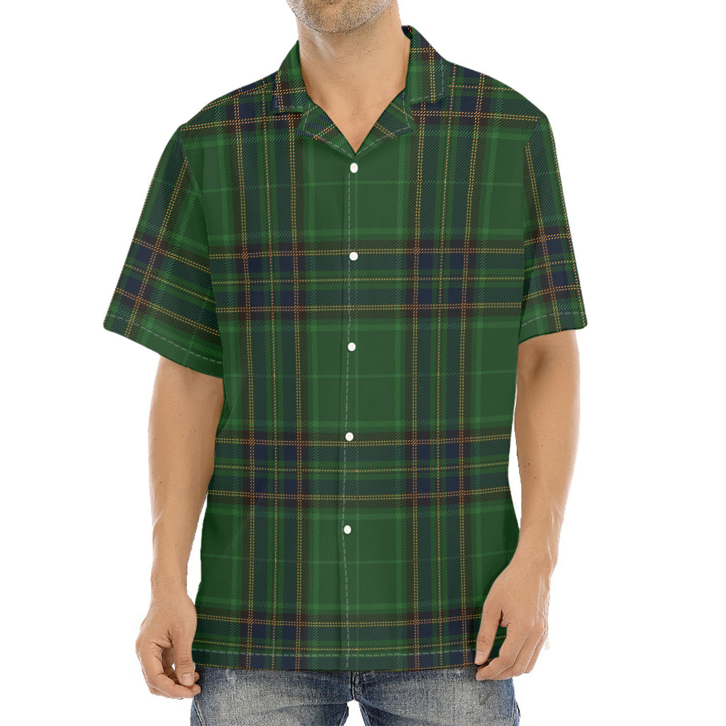 Green And Blue Stewart Tartan Print Aloha Shirt