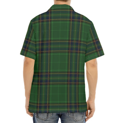Green And Blue Stewart Tartan Print Aloha Shirt