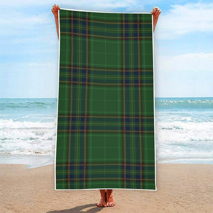 Green And Blue Stewart Tartan Print Beach Towel