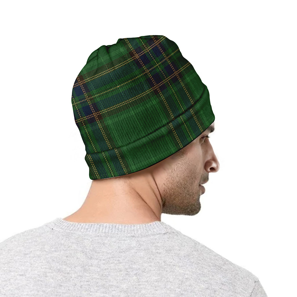 Green And Blue Stewart Tartan Print Beanie