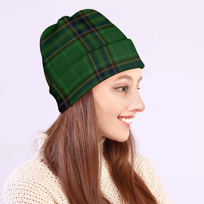 Green And Blue Stewart Tartan Print Beanie