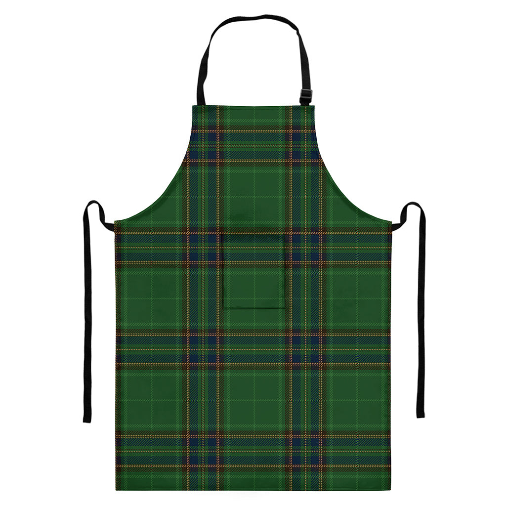 Green And Blue Stewart Tartan Print Bib Apron With Pocket