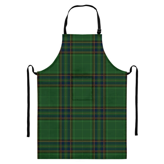 Green And Blue Stewart Tartan Print Bib Apron With Pocket
