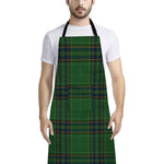 Green And Blue Stewart Tartan Print Bib Apron With Pocket