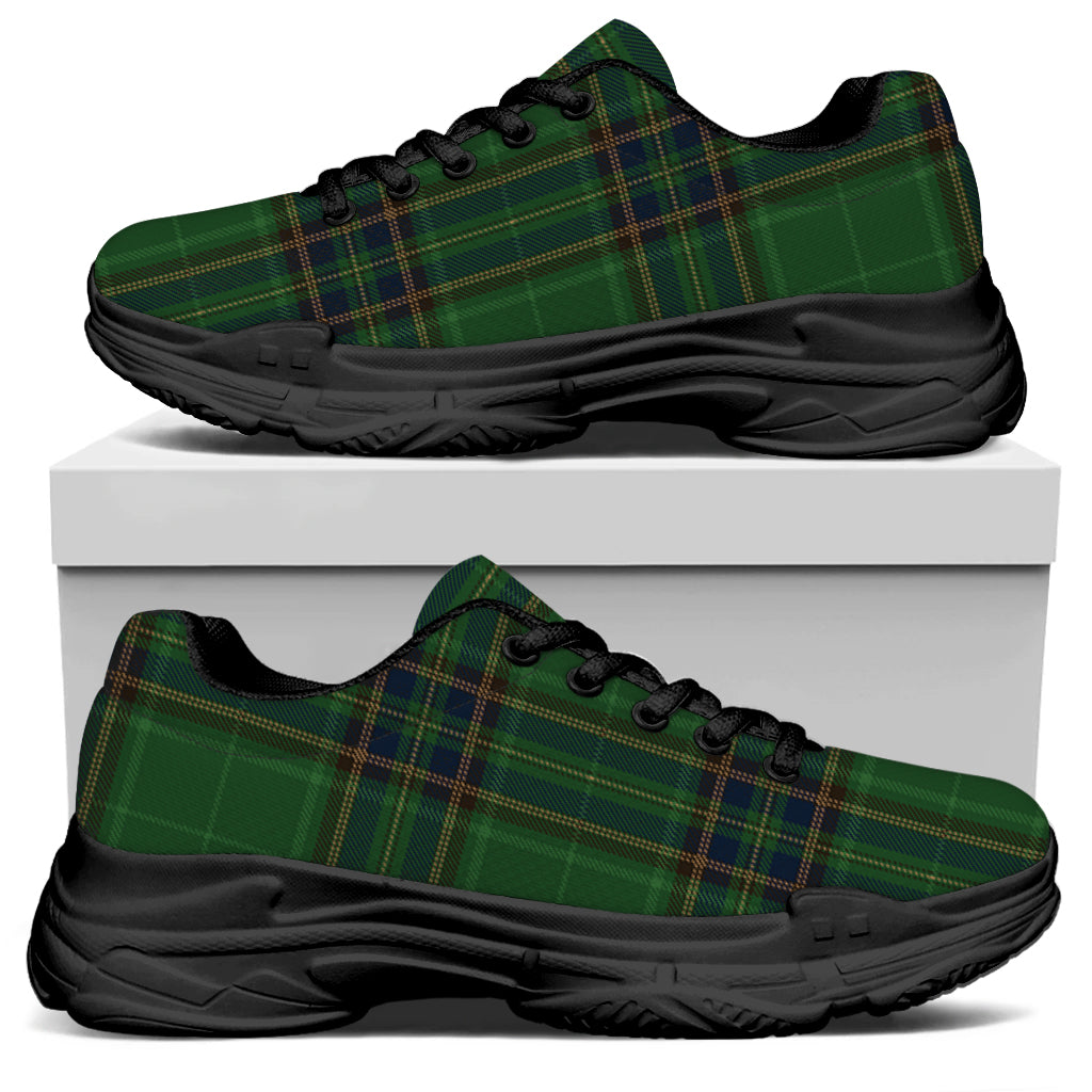 Green And Blue Stewart Tartan Print Black Chunky Shoes