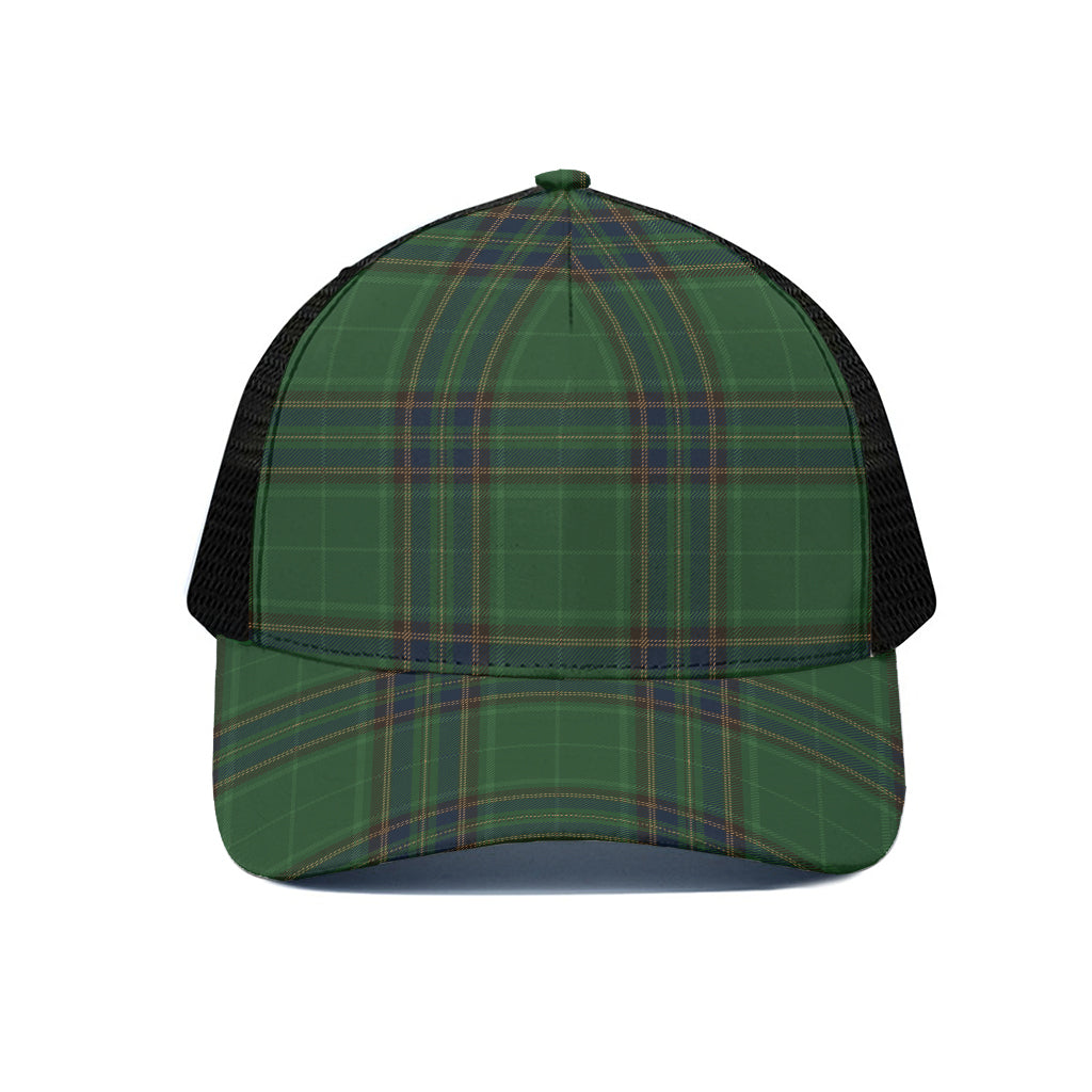 Green And Blue Stewart Tartan Print Black Mesh Trucker Cap