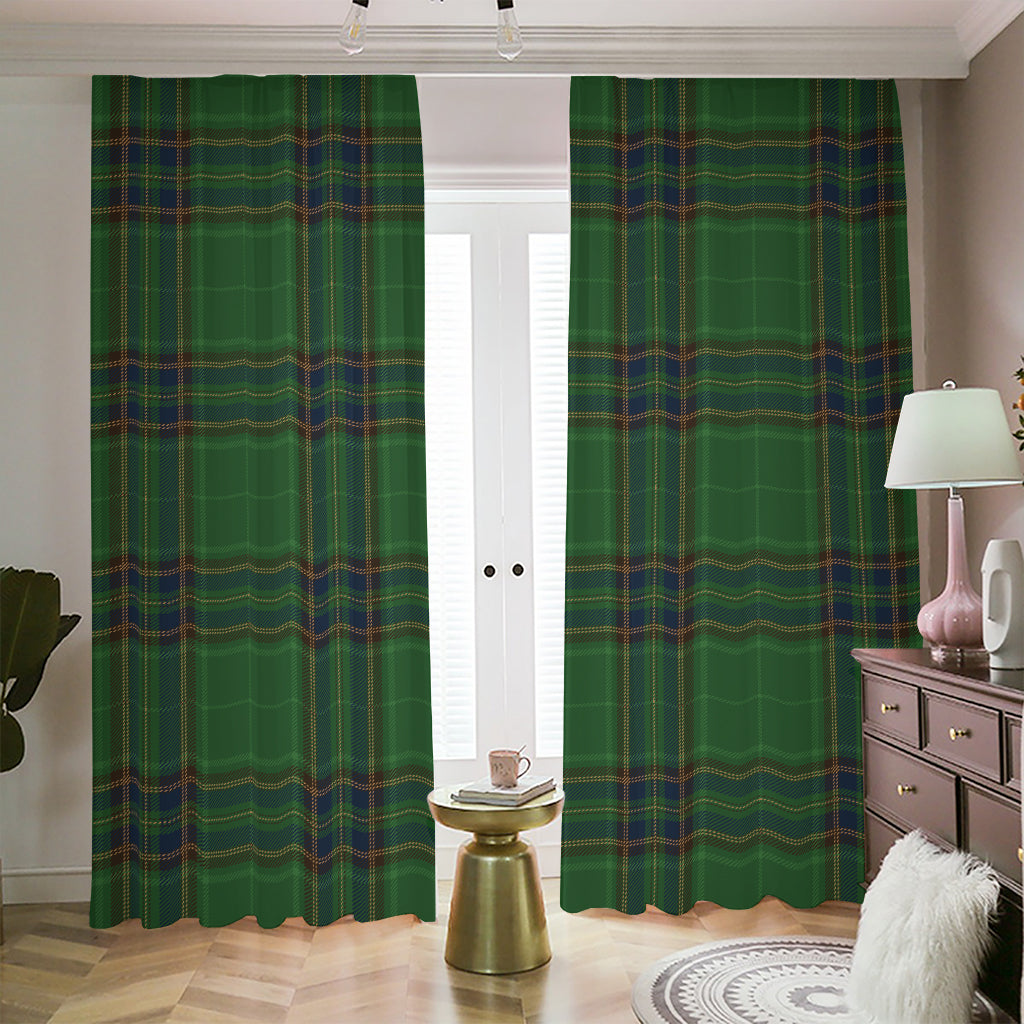 Green And Blue Stewart Tartan Print Blackout Pencil Pleat Curtains