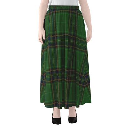 Green And Blue Stewart Tartan Print Chiffon Maxi Skirt