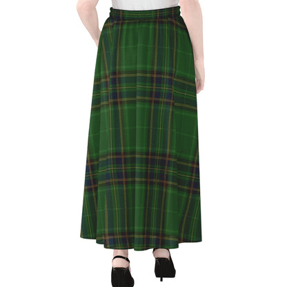 Green And Blue Stewart Tartan Print Chiffon Maxi Skirt