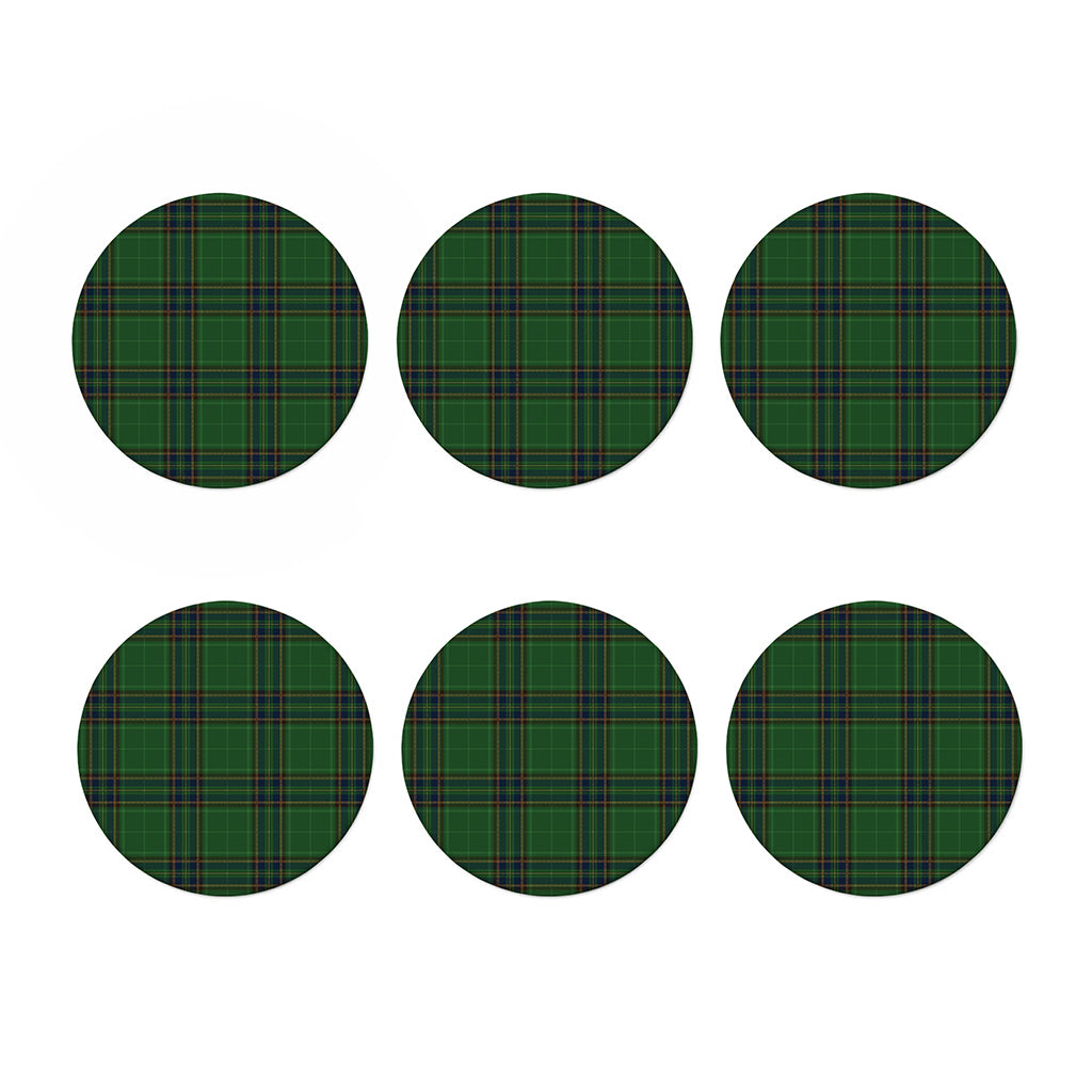 Green And Blue Stewart Tartan Print Coaster Set