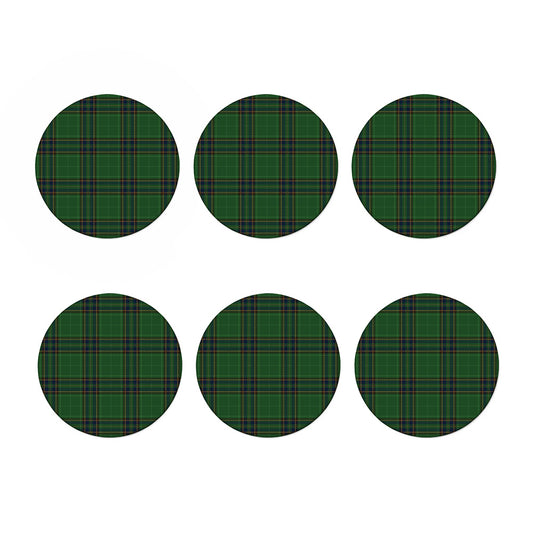 Green And Blue Stewart Tartan Print Coaster Set