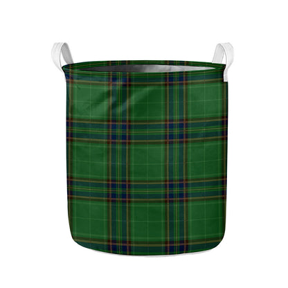 Green And Blue Stewart Tartan Print Collapsible Laundry Basket