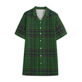 Green And Blue Stewart Tartan Print Cotton Hawaiian Shirt