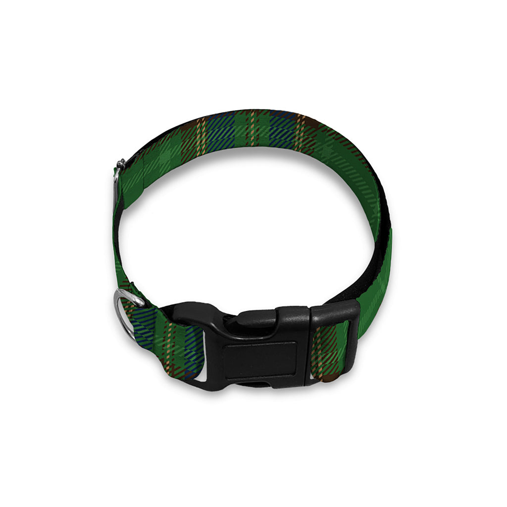Green And Blue Stewart Tartan Print Dog Collar
