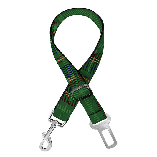 Green And Blue Stewart Tartan Print Dog Seat Belt