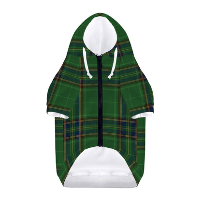 Green And Blue Stewart Tartan Print Dog Zip Up Hoodie