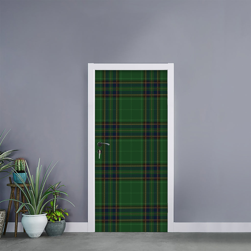 Green And Blue Stewart Tartan Print Door Sticker