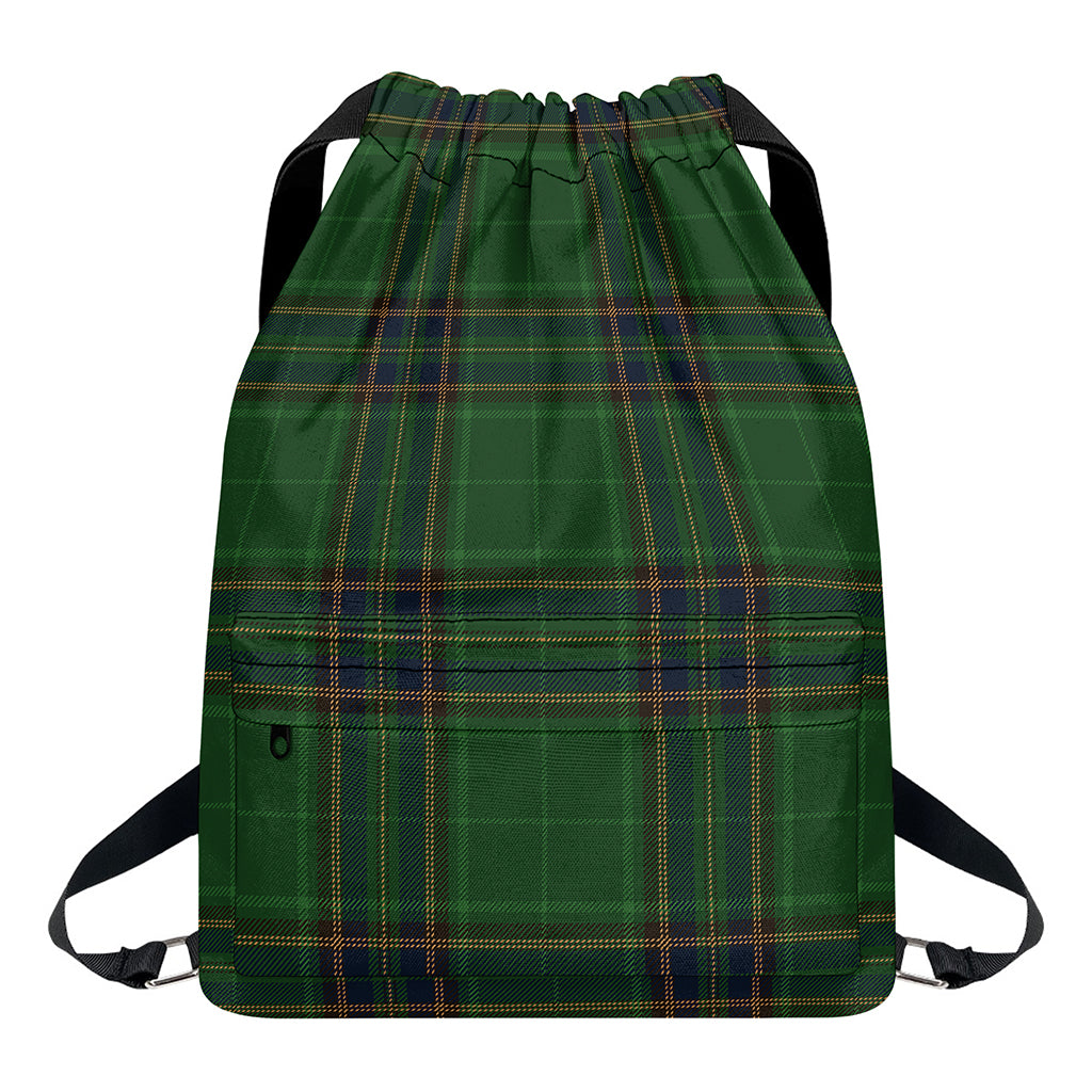 Green And Blue Stewart Tartan Print Drawstring Backpack