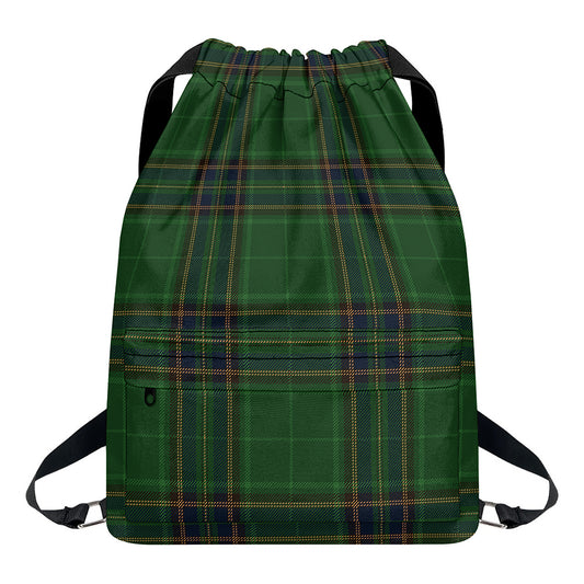 Green And Blue Stewart Tartan Print Drawstring Backpack