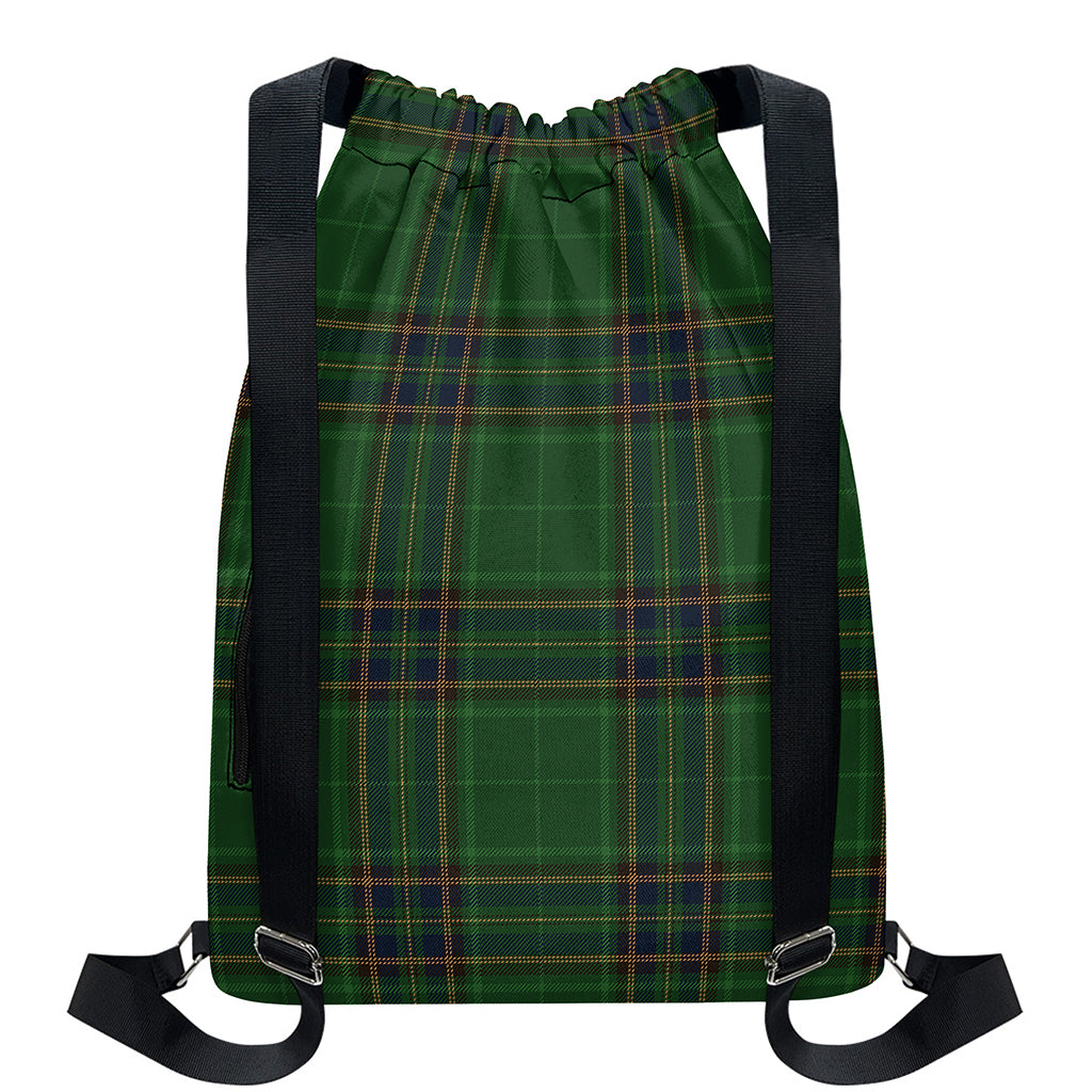 Green And Blue Stewart Tartan Print Drawstring Backpack
