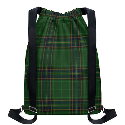 Green And Blue Stewart Tartan Print Drawstring Backpack