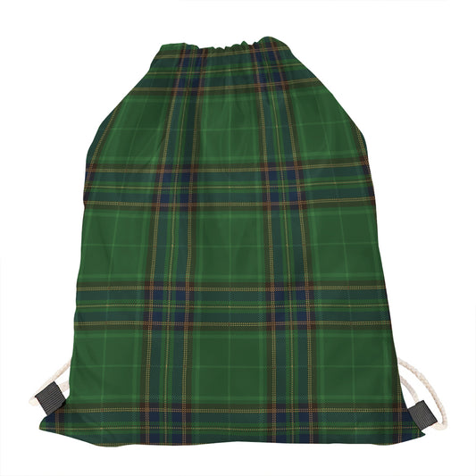 Green And Blue Stewart Tartan Print Drawstring Bag