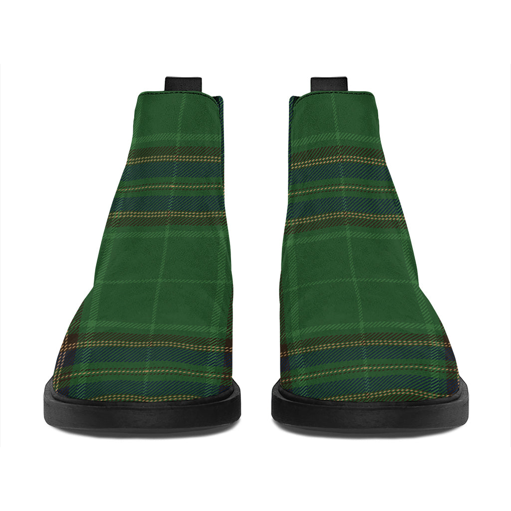 Green And Blue Stewart Tartan Print Flat Ankle Boots