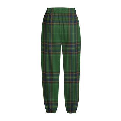 Green And Blue Stewart Tartan Print Fleece Lined Knit Pants