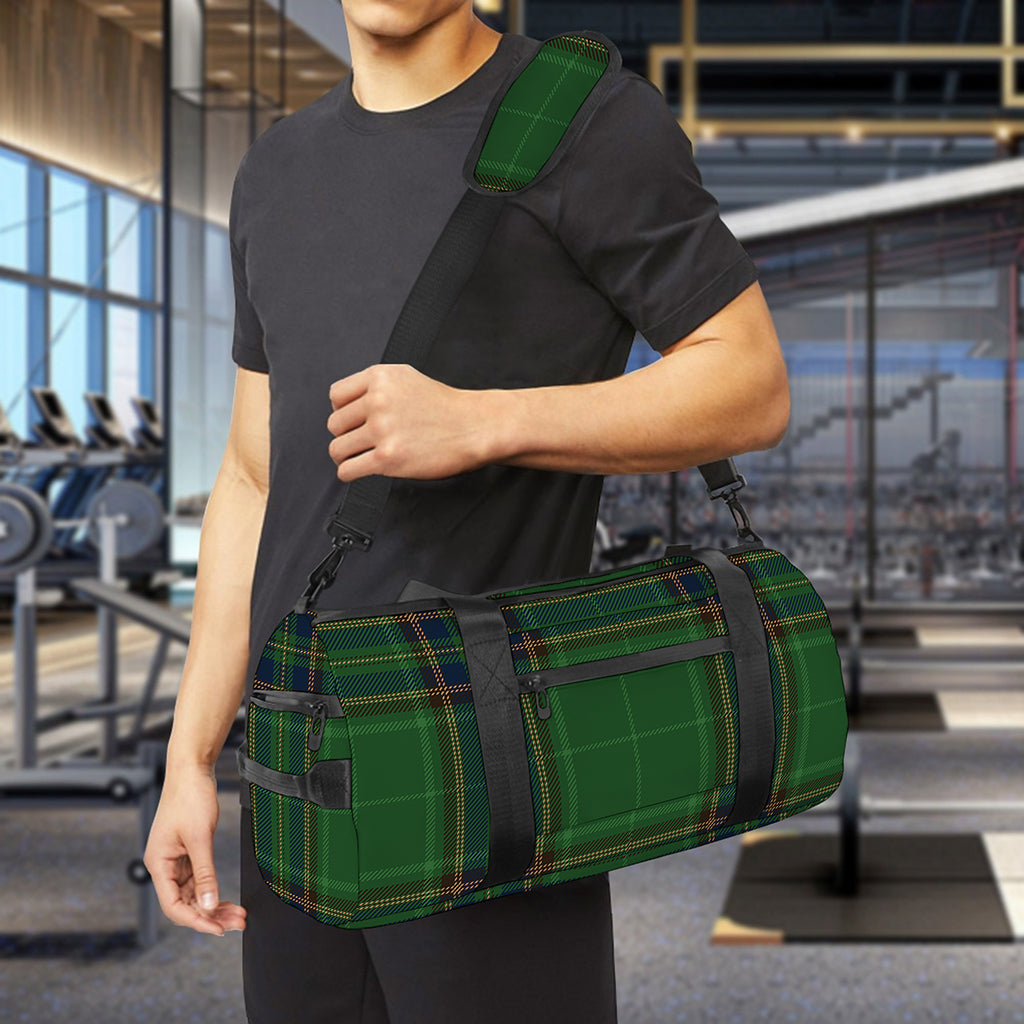 Green And Blue Stewart Tartan Print Gym Bag