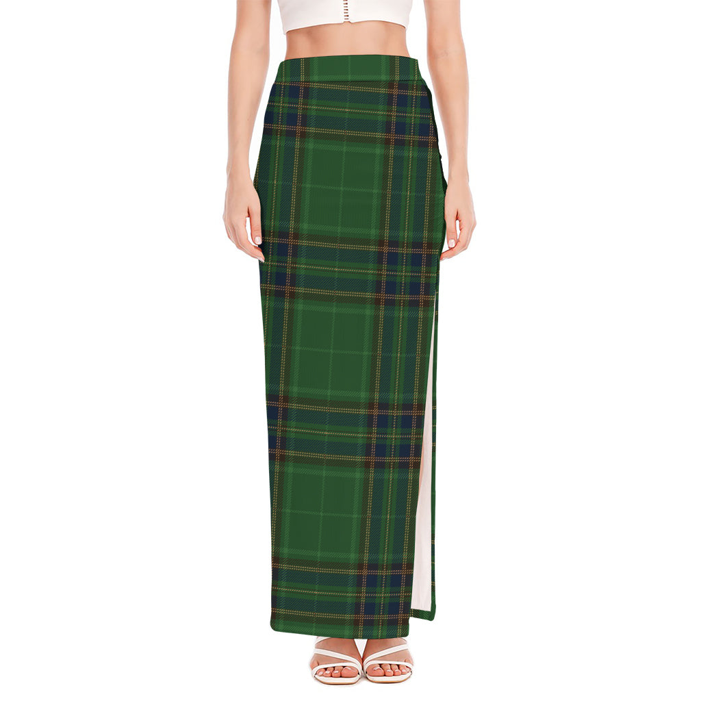 Green And Blue Stewart Tartan Print High Slit Maxi Skirt
