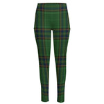 Green And Blue Stewart Tartan Print High-Waisted Pocket Leggings