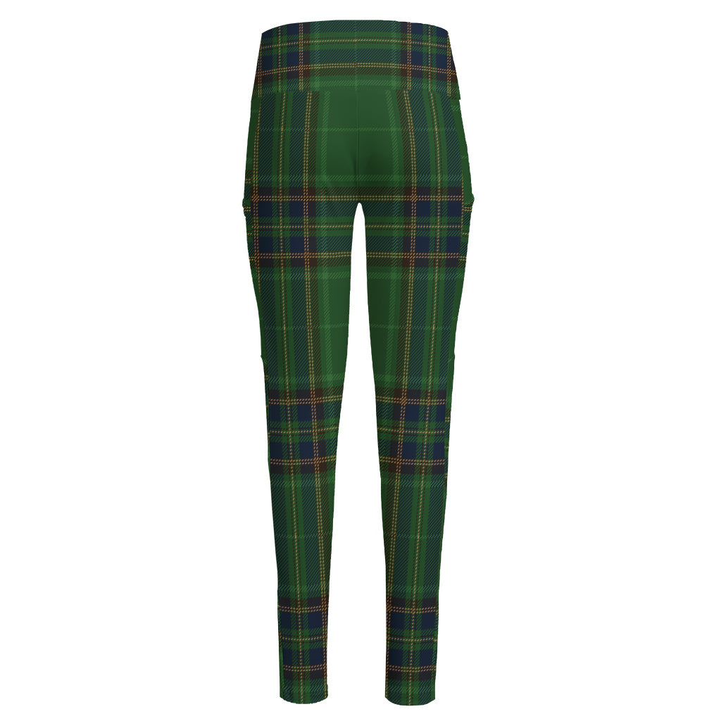 Green And Blue Stewart Tartan Print High-Waisted Pocket Leggings