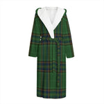 Green And Blue Stewart Tartan Print Hooded Bathrobe