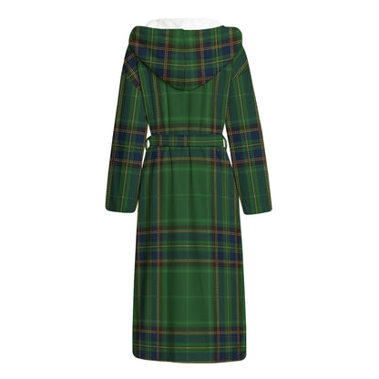 Green And Blue Stewart Tartan Print Hooded Bathrobe