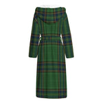 Green And Blue Stewart Tartan Print Hooded Bathrobe