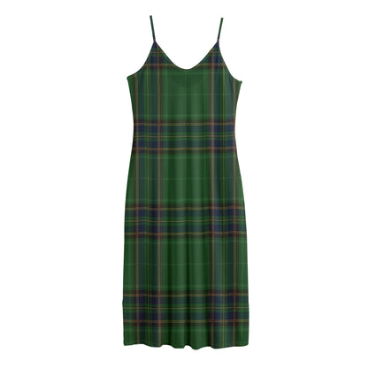 Green And Blue Stewart Tartan Print Jersey Midi Cami Dress