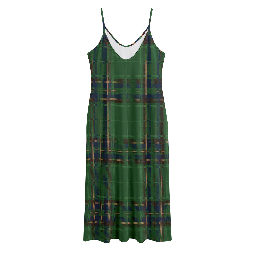 Green And Blue Stewart Tartan Print Jersey Midi Cami Dress