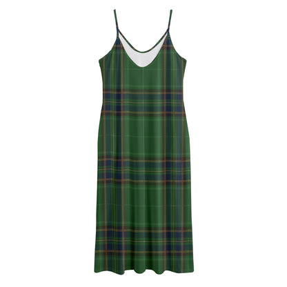 Green And Blue Stewart Tartan Print Jersey Midi Cami Dress