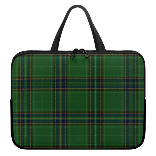 Green And Blue Stewart Tartan Print Laptop Sleeve With Handle