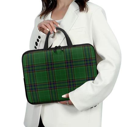 Green And Blue Stewart Tartan Print Laptop Sleeve With Handle