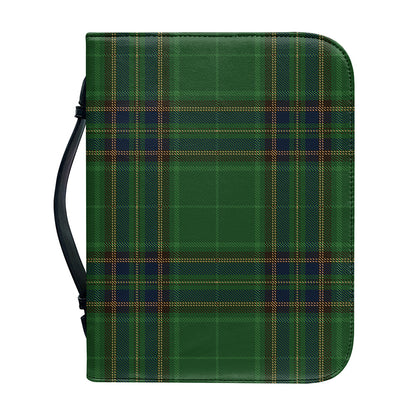 Green And Blue Stewart Tartan Print Leather Bible Cover