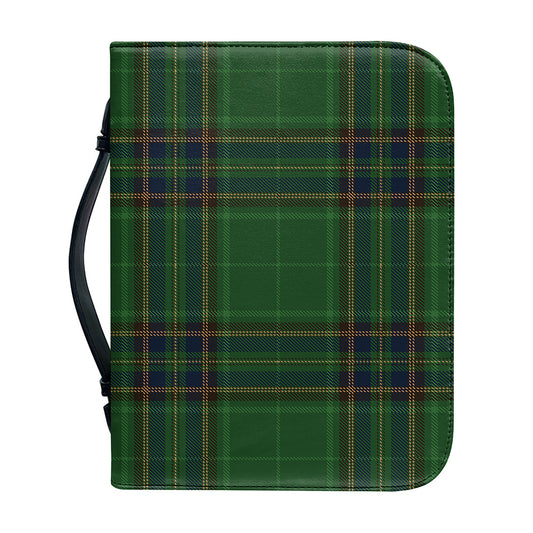 Green And Blue Stewart Tartan Print Leather Bible Cover