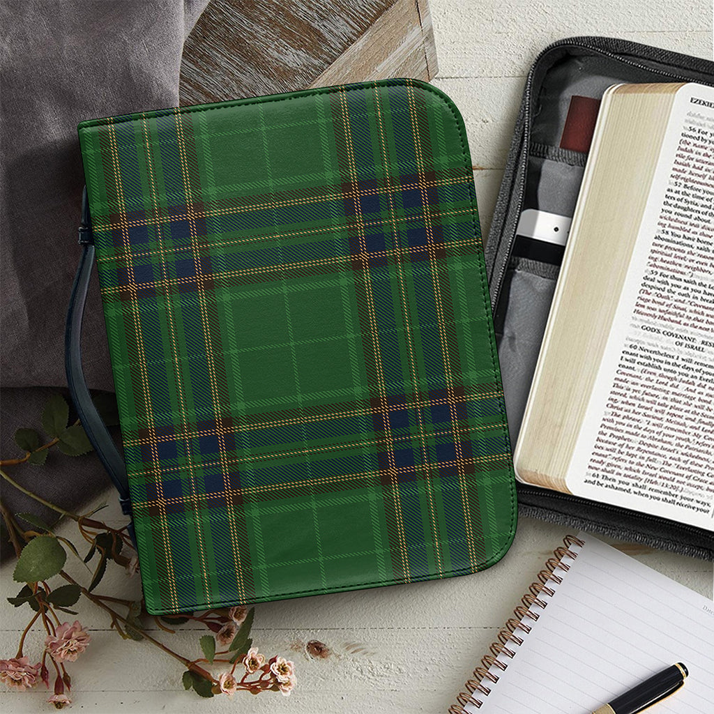 Green And Blue Stewart Tartan Print Leather Bible Cover