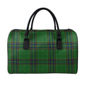 Green And Blue Stewart Tartan Print Leather Duffel Bag