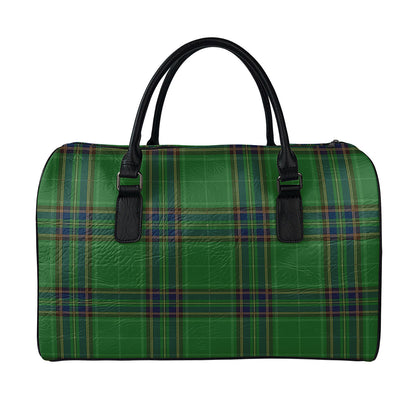 Green And Blue Stewart Tartan Print Leather Duffle Bag