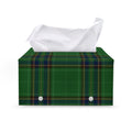 Green And Blue Stewart Tartan Print Leather Tissue Box Cover
