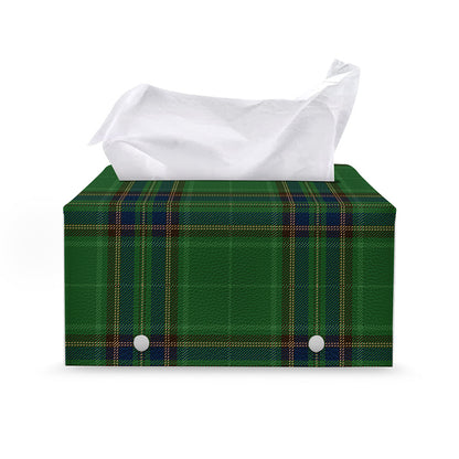 Green And Blue Stewart Tartan Print Leather Tissue Box Cover