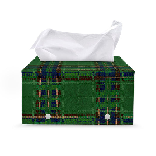 Green And Blue Stewart Tartan Print Leather Tissue Box Cover