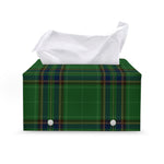 Green And Blue Stewart Tartan Print Leather Tissue Box Cover